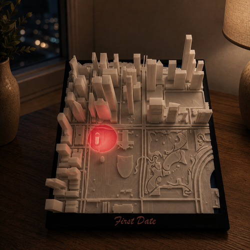 The highlighted location glows in the dark, keeping that first-date spot visible after the lights go down.