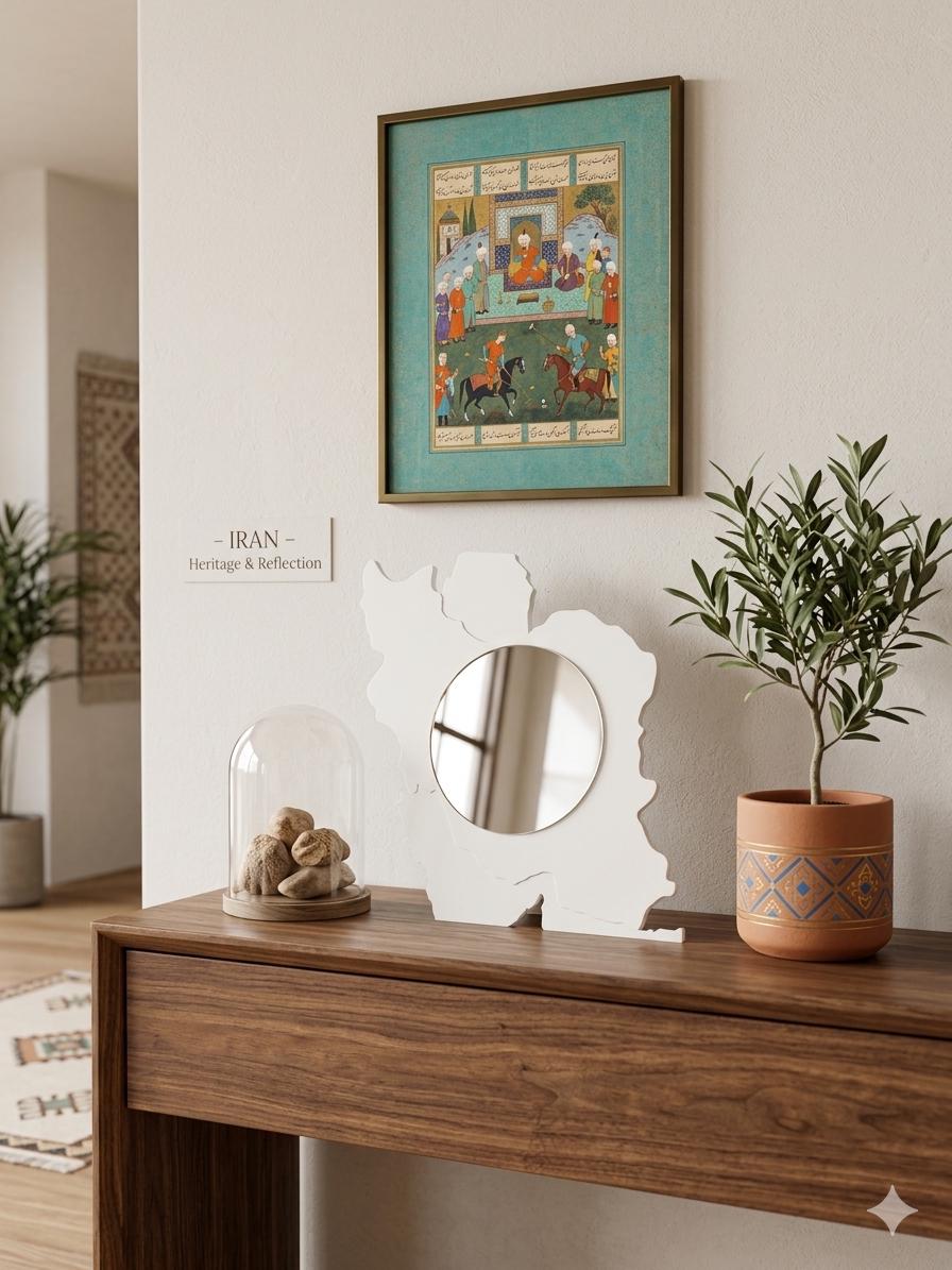 Modern Iran Map Mirror | Minimalist Decorative Centerpiece, Persian Gift